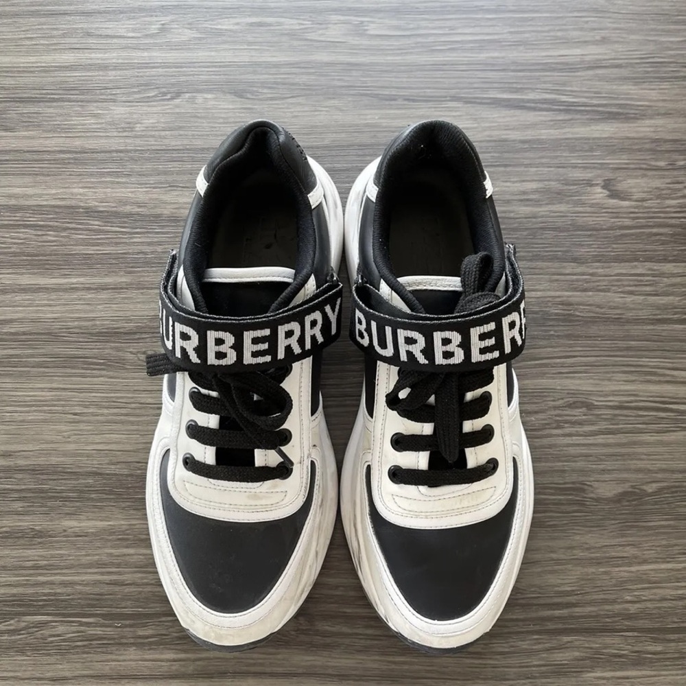 Burberry Logo Detail Leather and Nylon Sneakers
Black/optic white